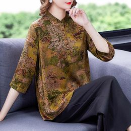 Ethnic Clothing 2021 Chinese Traditional Improved Cheongsam Top National Style Oriental Vintage Loose Blouse Printing Medium Sleeve