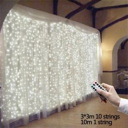 Strings 3Mx3M 300 LED Curtain Lights Romantic Christmas Wedding Decoration Outdoor Icicle String Light Remote-control 8 Modes USB Lamp