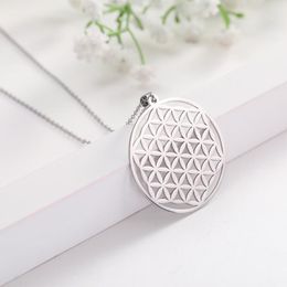 Pendant Necklaces EUEAVAN 10pcs The Flower Of Life Pattern Melon Seeds Clasp Circle Necklace Stainless Steel