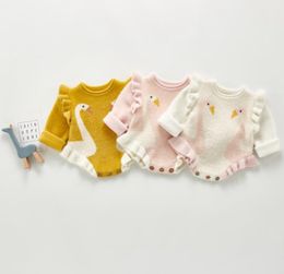 Baby Girl Clothes Swan Toddler Knit Rompers Long Sleeves Infant Jumpsuit Ruffle Princess One-piece Sweater Boutique Kids Clothing DW5880