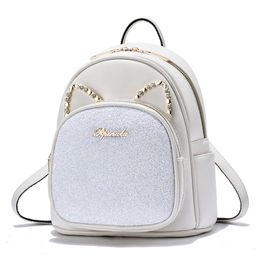 Brand Diamond Ita Sequin Women Backpack Lovely Cat Women's Female Leather Korea Dual-use Shoulder Bag 210922