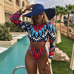 Geometric Push Up Bikini Brazilian Long Sleeve Thong Swimwear Bandage Plus Size High Waist Swimsuit Women 2 Pieces Suits 210520