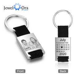 Jewelora Personalised Photo Calendar Keychains for Men Custom Stainless Steel Engrave Date Keyring Gift for Boyfriend/ Father H0915