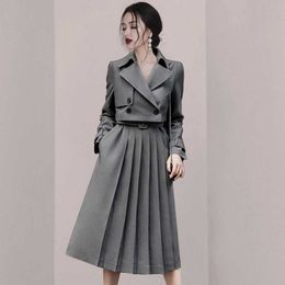 Korean Spring Fashion Two Piece Set Women Crop Top Blazer Jacket Coat + Pleated Midi Skirt Suits Slim 2 210529