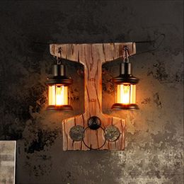 Wall Lamp Loft Industrial Bedroom Restaurant Cafe Light Bar Bull Head Wooden Art Retro Living Room Bedside Sconce