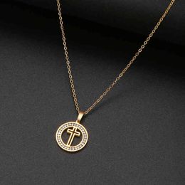 CACANA 316L Stainless Steel Hollow Cross Necklace NEW Crystal Rhinestone Necklaces For Women Wedding Valentine's Day Gifts G1206