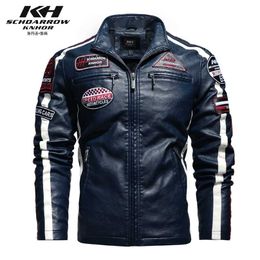 Autumn Winter Men Faux Leather Jacket Motorcycle blue, red and black jacket 3XL Men's Male PU leather 220125