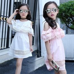 Baby Girl Dress 2021 Summer Children's Hollow Lace Princess Infantil Kids Party Dress Clothes for Girls 4 6 8 10 12 Years Old Q0716