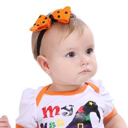 Baby Halloween Bow Headbands Orange Bowknot Dot Hairbands Kids Girls Elastic Boutique Festival Hair Accessories KHA587