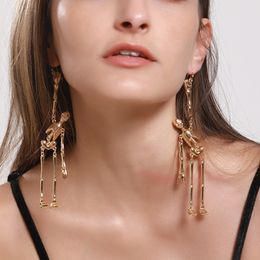 Long Dangle Skeleton Charm Earrings Pendants Gold Plated South American Alloy Earring Jewellery For Women Halloween Party Gift