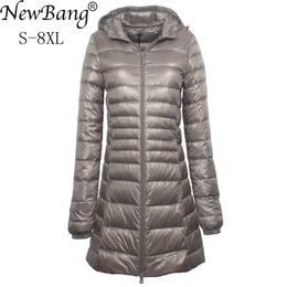 Bang 7XL 8XL Plus Long Down Jacket Women Winter Ultra Light With Hooded Coat Female Big Size Coats 211008