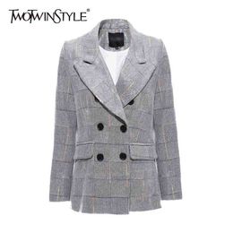 Plaid Sequin Blazer For Women Notched Long Sleeve Large Size Casual Blazers Female Fashion Clothes Autumn 210524