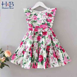 Humor Bear European &American New Summer Dress Floral Lotus Leaf Big Swing Lace Sleeveless Princess Party Dress Kids Clothing 210317