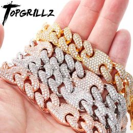 TOPGRILLZ 16mm Miami Box Clasp Cuban Link Chain Gold Silver Colour Necklace Iced Out Cubic Zirconia Bling Hip hop Jewellery