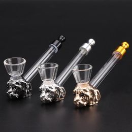 Colourful animal metal head glass pipe spot Wholesale glass smoking tobacco pipe for dry herb