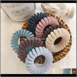 High Quality Flocking Telephone Wire Cord Hair Tie Girls Elastic Hair Band Ring Rope Candy Colour Bracelet Stretchy Hairbands Mixed Gid Dhio7