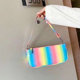 Fashion Rainbow Handbag Clutch with Zipper Closure Classic Shoulder Purse for Women