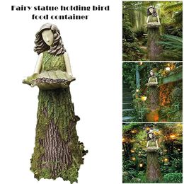 Resin Fairy Tale Statue Bird Feeder 2 in 1 Hummingbird Feeder Decoration Outdoor And Garden Yard Lawn Ornaments Flower Pot Decor