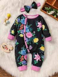 Baby Floral Print Button Front Jumpsuit SHE