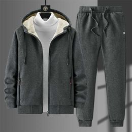 Winter Thick Warm Fleece Tracksuit Men Plus Size Hooded 2 Piece Set Thermal Jacket+Pants Sportswear Casual Sweat Suits 8XL 211222