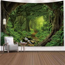 Tapestries Scenery Tapestry Beautiful Natural Forest Printed Large Wall Hanging Fabric Bedspread Beach Towel Home Decor Travel Sleeping Pad