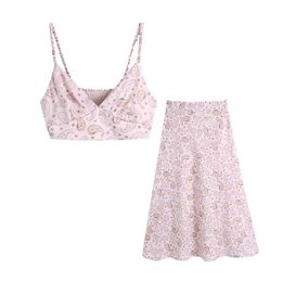 Elegant sexy tank tops skirt women summer Fashion beach camis sets lady Paisley print elastic 2 pieces female 210430