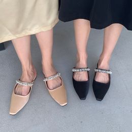 Spring Summer Design Crystal Pearl Mules Women Slipper Fashion Slip On Slippers Shoes Sandals Flats Casual Slides Flip Flop