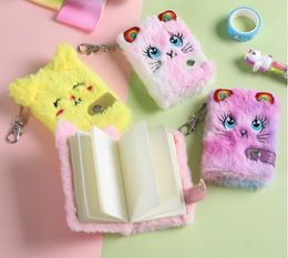 Cute Cat Plush Notebook For Girls Party Favor Kawaii Pendant Keychain Furry Cats Notebook Daily Planner Journal Book Note Pad Stationery SN3301