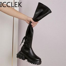 Sexy Leather Thigh High Boot Heels Over the Knee for Round Toe Party Long Shoes Cross-tied 211105 GAI GAI GAI