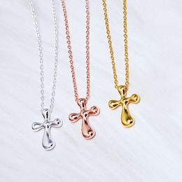 Pendant Necklaces Real925 LOGO 1:1 Classic Sleek Geometric Cross TIF Necklace Ladies Luxury Jewelry Ity Brand Birthday Party Gift