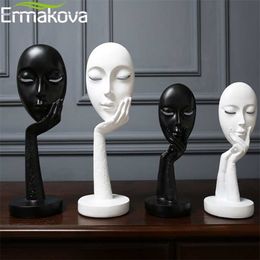 ERMAKOVA Nordic Abstract Thinker Thinking Lady Mask Figurine Resin Statue Office TV Cabinet Home Decoration Crafts 211105