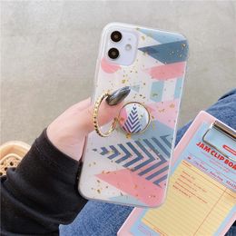 Marble Bracket Phone Cases for iPhone 12 11 Pro XS Max X XR 8 7 6 Plus Soft Silicone Gold Foil Flower