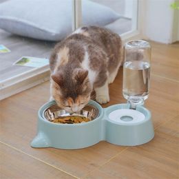 Pet Cat Dog Bowl Fountain Automatic Food Water Feeder Dispenser Container For Cats Dogs Drinking Pet Products High Quality Sale Y200922
