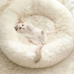Pet Cat Bed Cushion Dog Round Basket House Winter Warm Long Plush Super Soft Sleeping Bag Puppy Mat For Supplies 211111