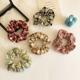 Women Vintage Colorful Plaid Elastic Hair Bands Ponytail Hold HairTie Cloth Scrunchie Rubber Bands Fashion Hair Accessories