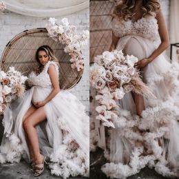 Sleeveless 2022 Women's Prom Dresses V Neck Tiered Ruffles Party Celebrity Gowns Customise Maternity Photography Dress