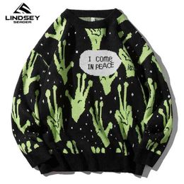 LINDSEY SEADER Sweater Men Jumpers Knitted Harajuku Alien Hip Hop Streetwear Knitwear Clothing Pullover Oversize Sweaters 210918
