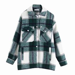 Women Plaid Jackets Coat Elegant Ladies Turn Down Collar Wool Blend Coats Long Sleeve Autumn Winter Warm Jackets Female Outwear 210522