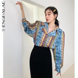 Elegant Floral Blouse Women's Spring Lapel Single Breasted Large Size Long Sleeve Printed Shirt Female 5B632 210427
