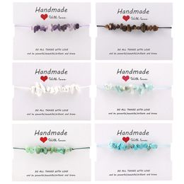 Irregular Natural Stone Charm Bracelets Adjustable Handmade Braided String Bangle Jewellery Gift for Women Men With Card