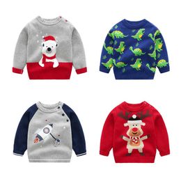 Christmas Baby Boys Girls Sweaters Winter 2021 Toddler Baby Clothing With Elk Kids Christmas Sweater Embroidery Pull Fille Top Y1024