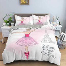 Dancing Girl Duvet Cover Ballet Girls Bedding Set Bed Linen Home Textile Bedclothes Soft Bed Set Queen/King Size for Kids 211007