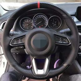 Car Steering Wheel Cover Carbon Fibre Leather For Mazda 3 Axela 2017 2018 2019 Mazda 6 Atenza 2017-2019 CX-3 2018-2019 CX-9 CX-5