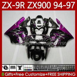 MOTO Bodywork For KAWASAKI NINJA ZX 9R 9 R 900 CC ZX9 R ZX900C 94-97 Body 100No.53 ZX900 900CC ZX-9R ZX9R 94 95 96 97 Rose Flames ZX-900 1994 1995 1996 1997 OEM Fairing Kit