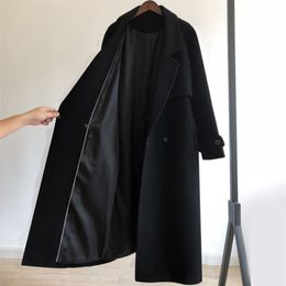 plus size 3XL!Winter women wool jacket fashion medium long loose Woollen coat black slim long-sleeved outerwear 211104