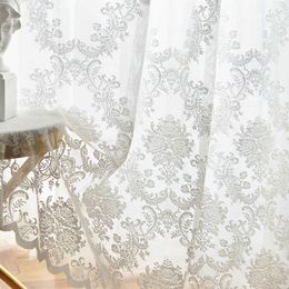 European White lace tulle Curtains sheer for living room bedroom window luxury floral curtain drapes 210712