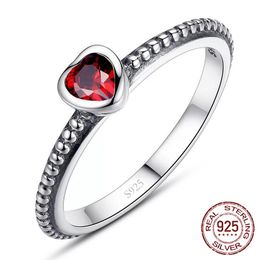 925 Solid Silver Stylish Female Rings Red Cubic Zirconia Fashion Jewellery For Women Girls Nice Gift Birthday