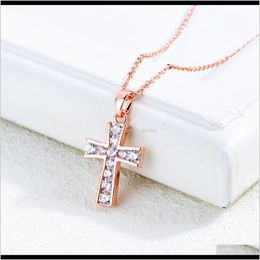 Necklaces & Pendants Jewellery Cyue European And American Trend All-Match Pendant Copper Plated Rose Gold Jesus Cross Diamond Necklace For Wom