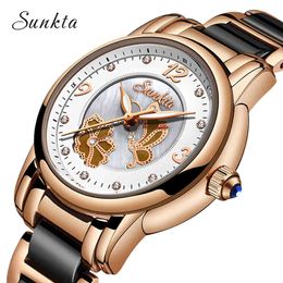 Gift SUNKTA Rose Gold Women Watches Quartz Watch Ladies Top Brand Luxury Female Watch Girl Clock Relogio Feminino 210517