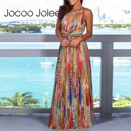 Jocoo Jolee Women Sling Floral Long Dresses Summer Boho V-Neck Sleeveless Evening Party Dresses Beach Maxi Dress Casual Sundress 210619